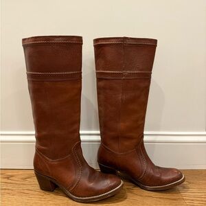 Frye Cognac Jane Stitch Knee High Round Toe Western Boots #77230